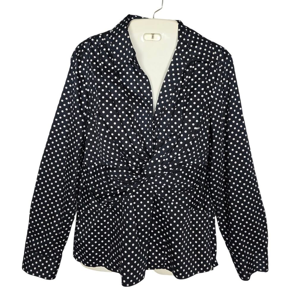 Jones New York Signature Polka Dot Knotted Front 100% Cotton Top L Side Zip EUC